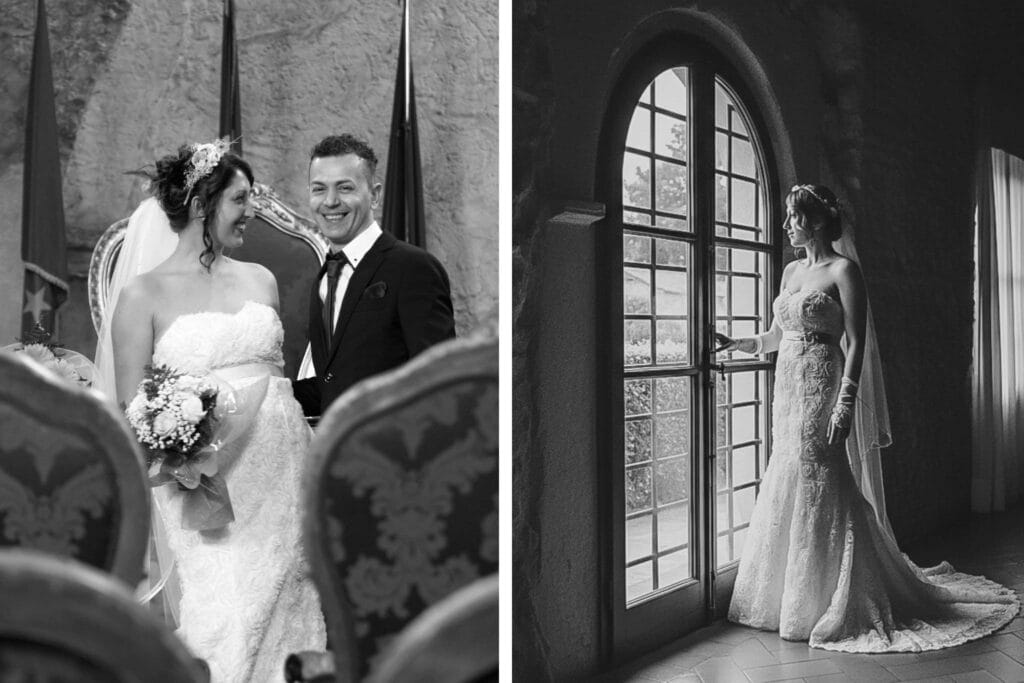 Irina e Gio sorridono durante la firma dei documenti alla cerimonia civile a Roma