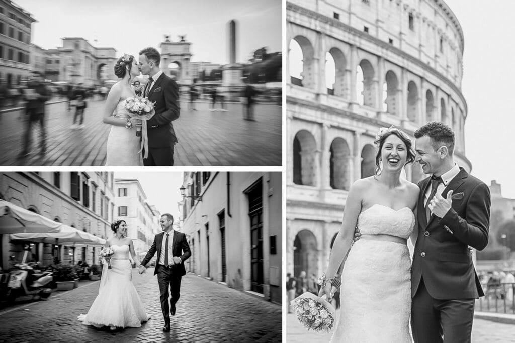 Irina e Gio camminano mano nella mano tra le stradine di Roma, fotografia autentica